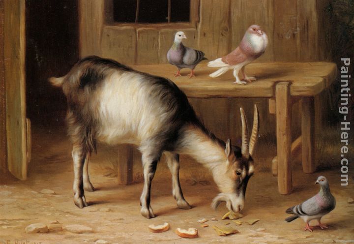 A Goat and Pigeons In a Farmyard painting - Edgar Hunt A Goat and Pigeons In a Farmyard art painting